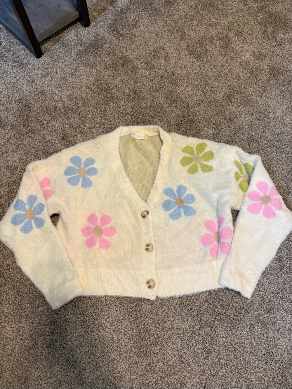 Altar'd State Ivory Floral Button Cardigan with Pastel Blooms